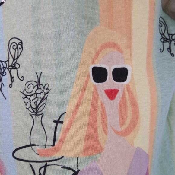 Susan Lawrence SZ XL 90s Y2K Cafe Ala Mode Graphic Sunglass Girl Tee Shirt - Picture 4 of 8